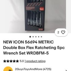 NEW ICON 56694 METRIC Double Box Flex Ratcheting 5pc Wrench Set WRDBFM-5