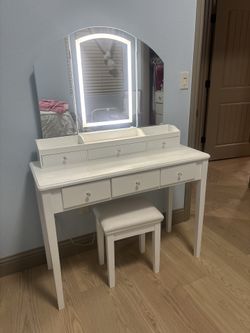 White Vanity with LED Light Mirror