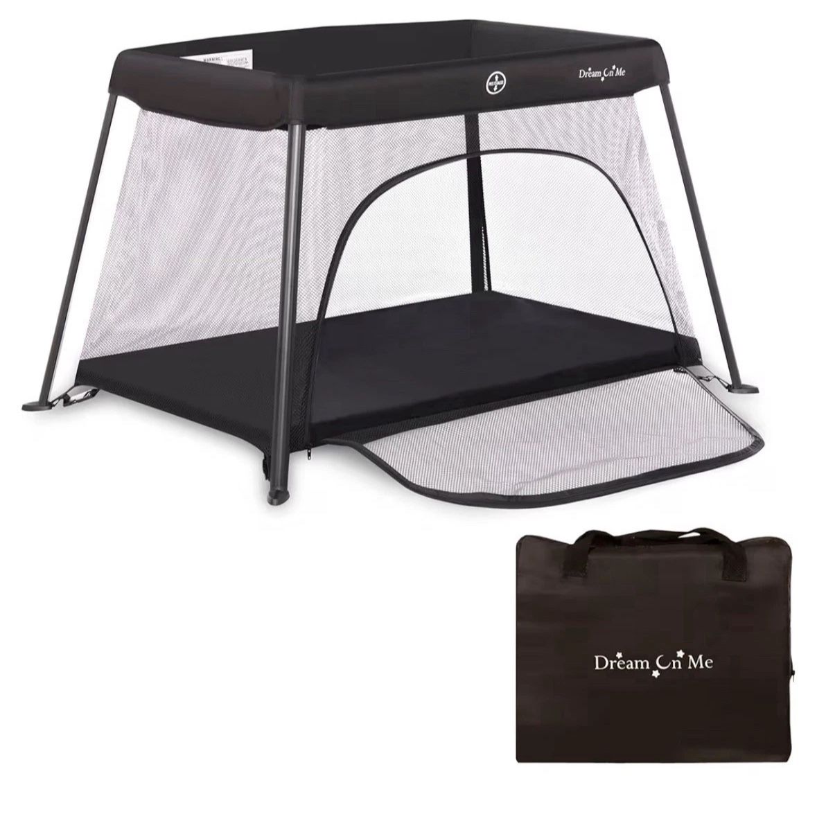 Dream On Me Travel Light Playard with Mesh Zipper Door in Black