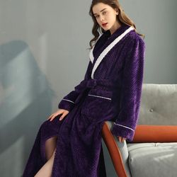 Ownkoti Purple Thick Fleece Comfy Bathrobe Winter Elegant Plush Robe