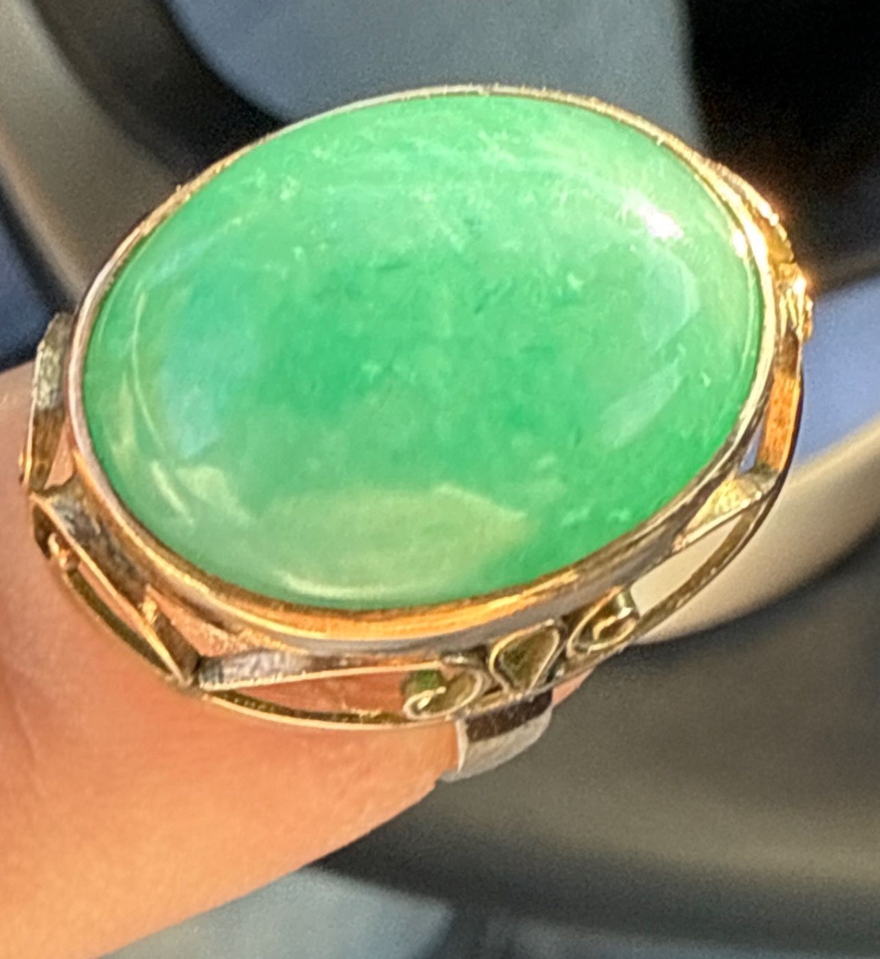 Jadeite Untreated Cabochon Gold Ring