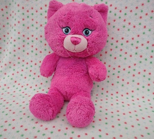 Build A Bear Neon Pink Big Head Kitty Cat Color Popz Razzy Berry Plush 20"