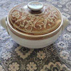 Vintage Studio Pottery Large Stoneware Funnel Steamer Bundt Pan With Lid 