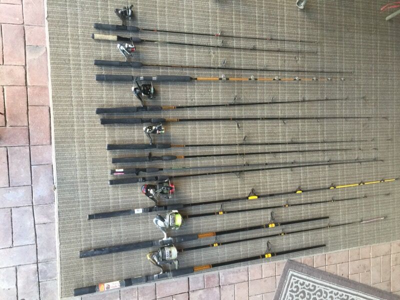 13 fishing poles 7 reels