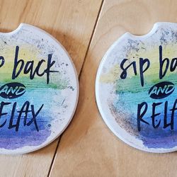 'Sip Back and Relax ' Stone Car Cup Coasters