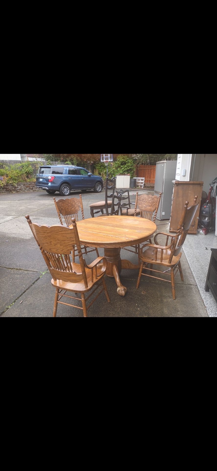 Oak Claw Foot Table And Two End Tables 
