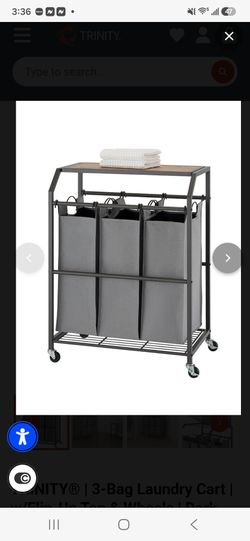 Trinity 3 Bag Laundry Cart w/ Flip Top & Wheels