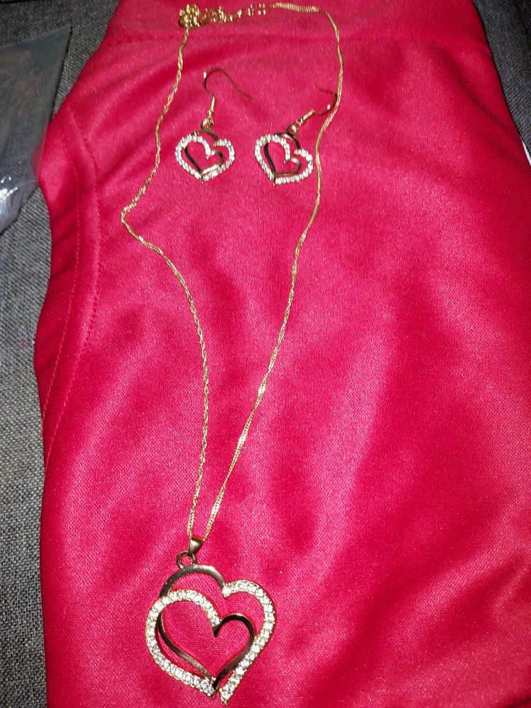 Heart Necklace And Earrings Set