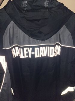 Vintage Y2K Harley Davison Black Grey And White Heavy Duty Motorcycle Jacket Hoodie