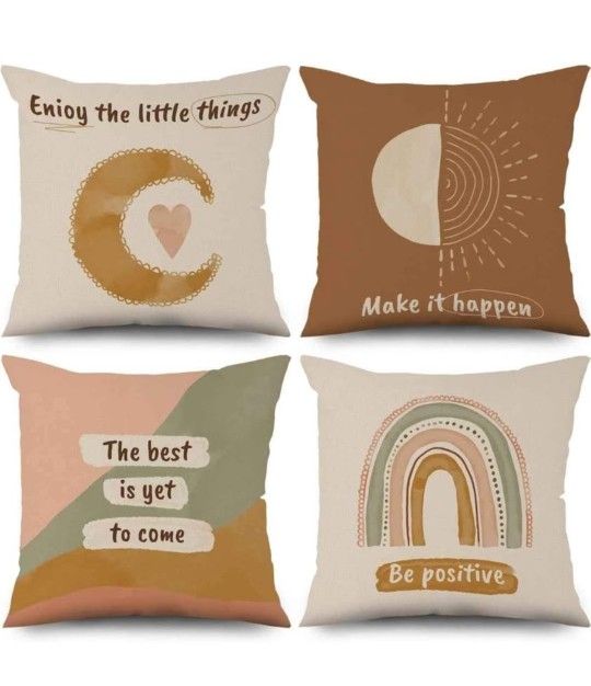 NEW! Boho Style Pillow Covers 18x18", Set of 4, Cotton Linen *COVERS ONLY*