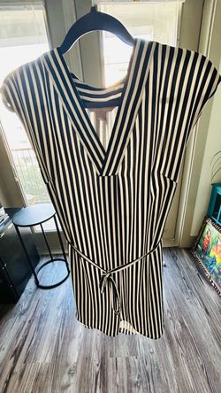 Navy Blue and White Striped Dress