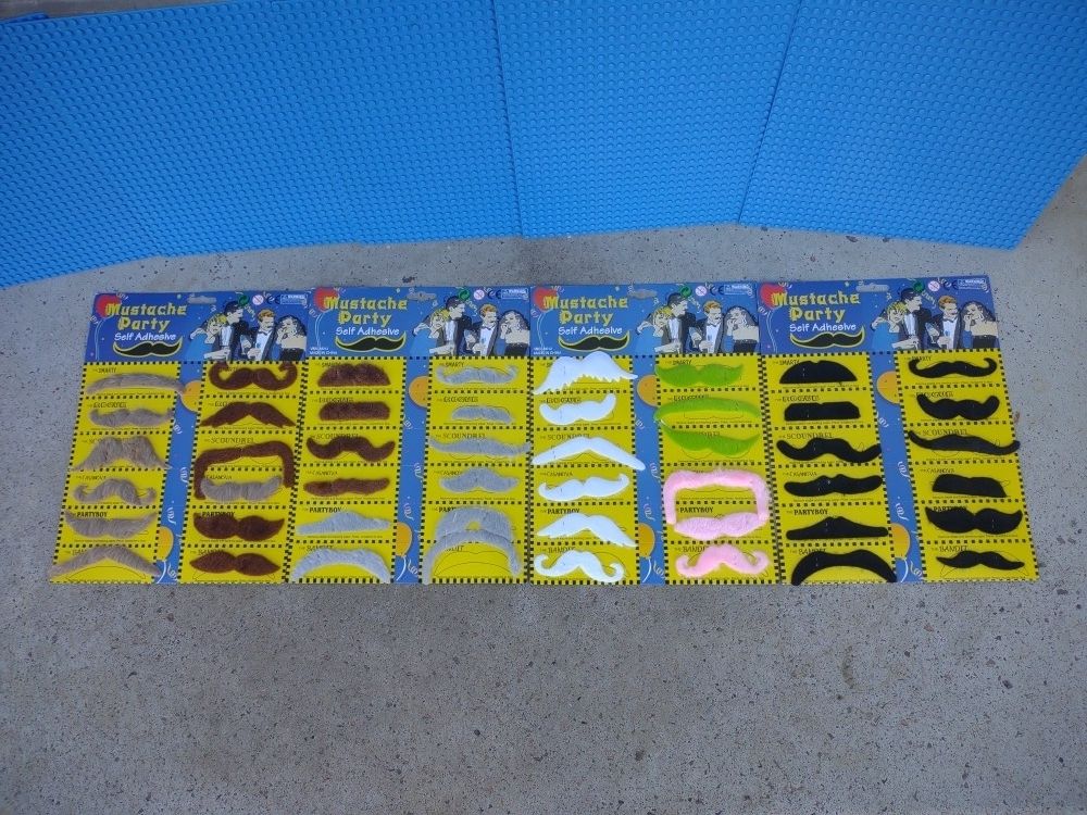 48 Piece Party Mustache costume fake face hair props black stage bulk novelty