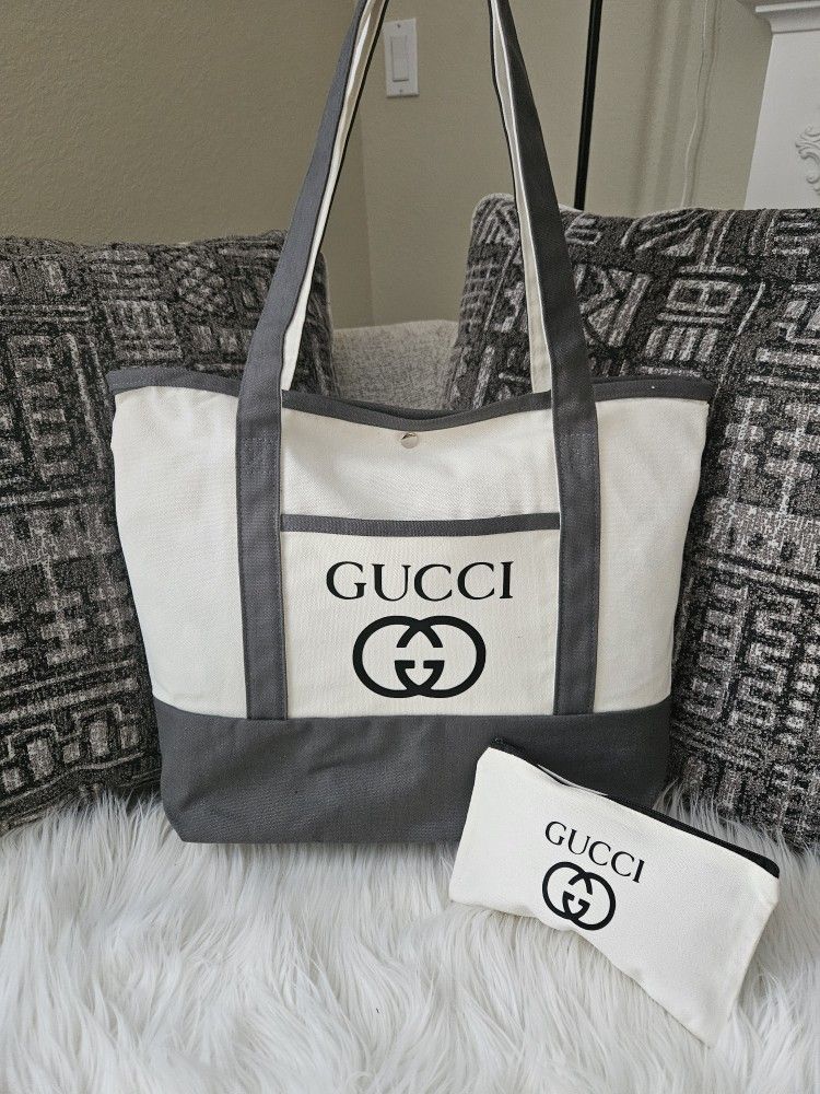 Large Canvas Totebag With Gray Lining