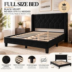 Full size bed winged. BLACK VELVET. No Boxspring Needed.