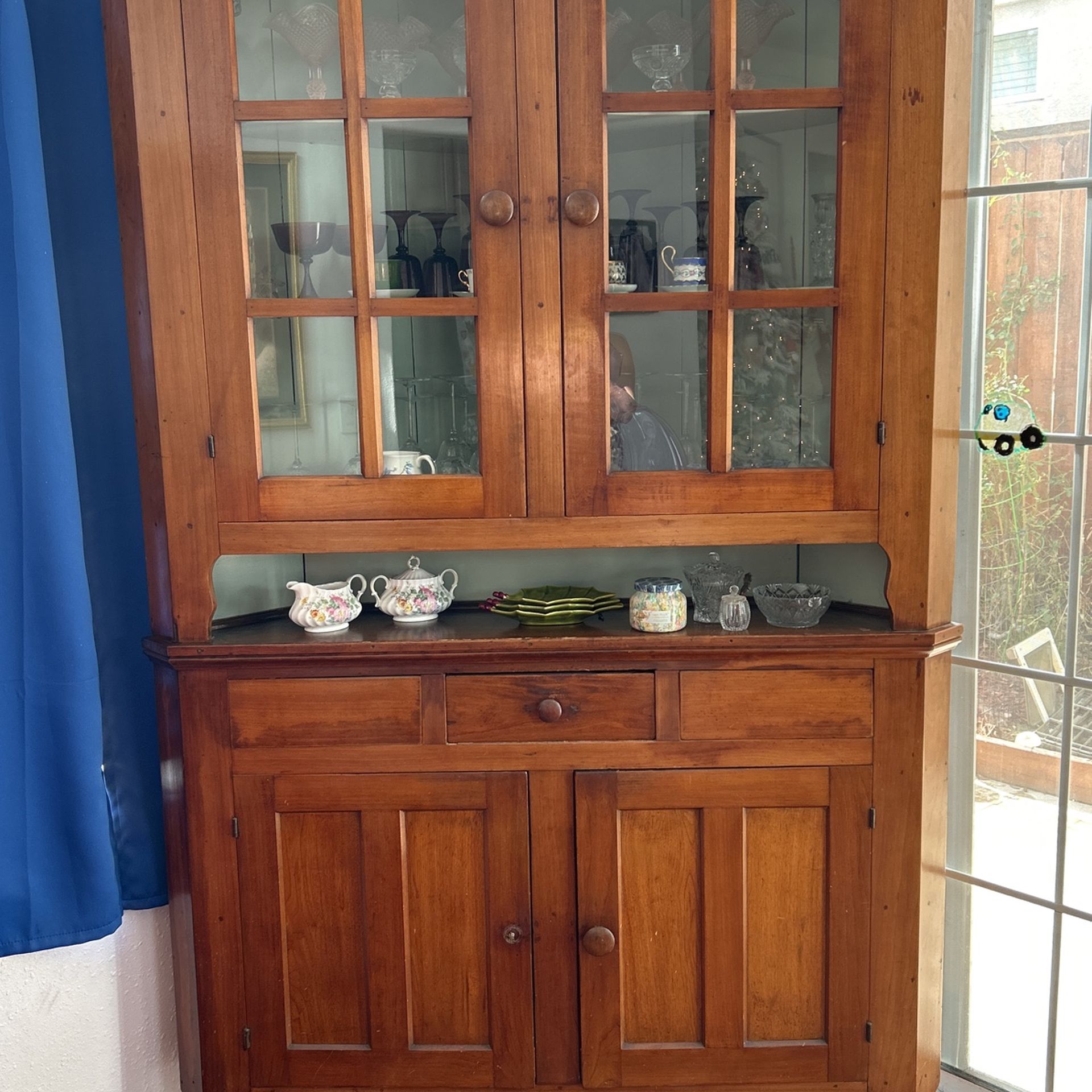 China Hutch 2 Piece Antique Wood Hand Made