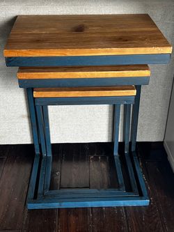 Leblanc Modern Industrial Firwood Nesting Tables
