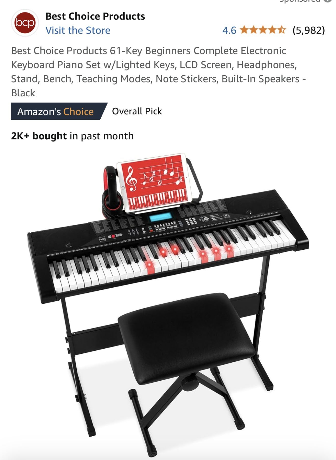 61 Key Electronic Keyboard with Lighted Keys