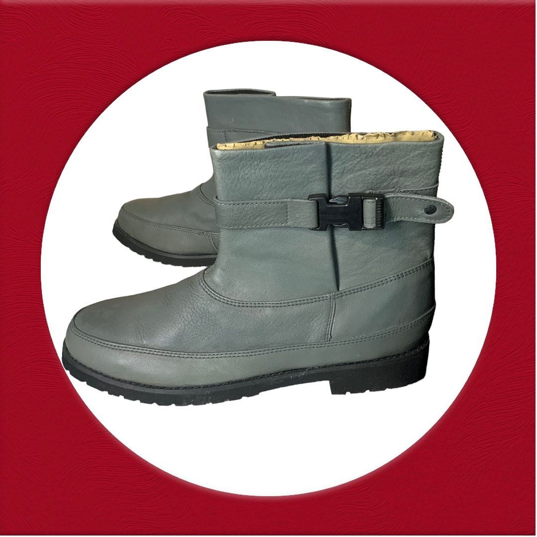 Vintage Charcoal Gray Leather Buckle Ankle Boots Men 8.5