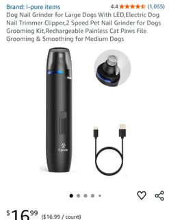 Dog Cat Nail Grinder Small, Medium, Large LED, Electric Clippers, 2 Speed Pet Nail Grooming Kit, Rechargeable Painless Cat Paws File