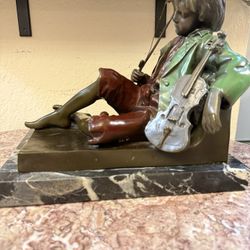 Bronze French Figural Sculpture On Belgian Marble Base Dimensions: 9 inches high, 12 Inches long, 7 inches thick 