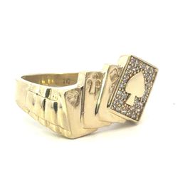 Men’s 10k Yellow Gold CZ Cubic Zirconia Poker Playing Cards Heart Club Diamond Ace Of Spades Ring Size 10 GP3127526