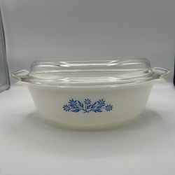  Vintage Anchor Hocking Fire King 433 Blue Cornflower Oval Casserole 1.5 Qt