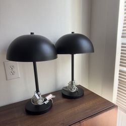 Set of 2 Modern Black Mushroom Table Lamps | Scandinavian / Mid Century Style