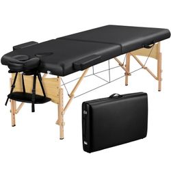 2-Fold Portable Massage Table with Carry Case Bag for Spa Treatments, Black 