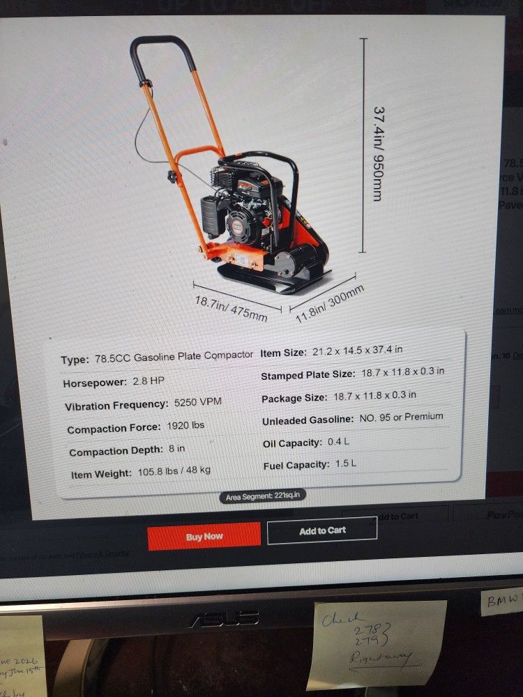 Vevor plate compactor for sale.2.8 HP