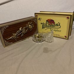 Vintage Candy containers plus crystal candy kiss.