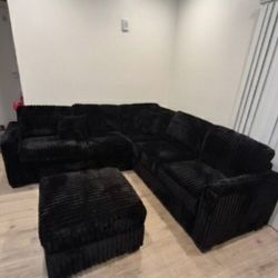 Stylish Sectional Sofa With Ottoman Fur-like Jumbo Corduroy 