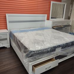 Four Piece Queen Bedroom Set Queen Bed Frame Dresser Mirror And Nightstand