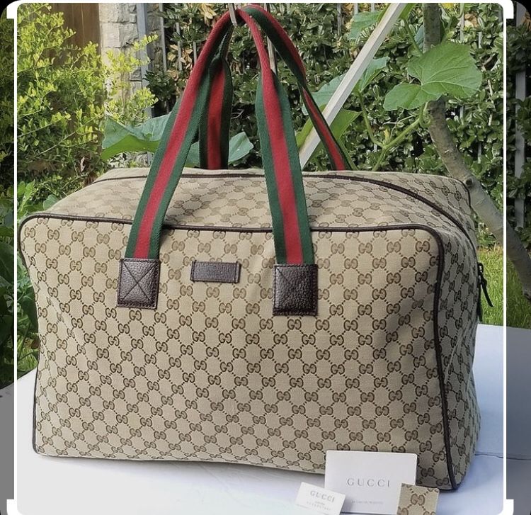 Gucci GG Web Large Collapsible Carry-On Duffle Travel Luggage Beige Brown Bag
