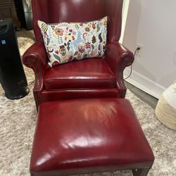Genuine Top Grain Leather - Red Chair & Ottoman