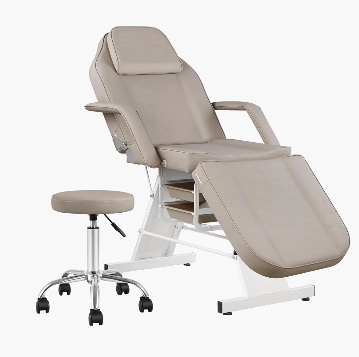 Facial Chair Massage Table 73inch Adjustable Tattoo Chair for Artist with Stool Facial Bed for Spa Beauty Esthetician Gray