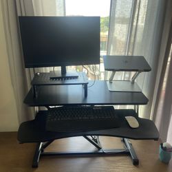 Desk With Standing Pad - Monitor And Two Stands