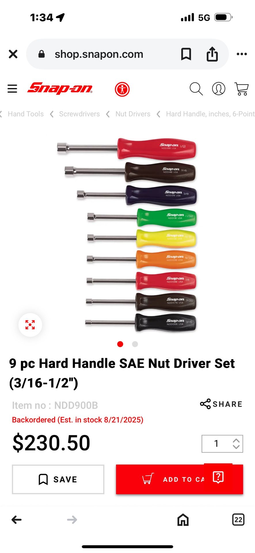 Snap On Hard Handle Metric Nut Driver Set