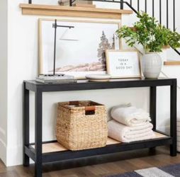 Threshold x Studio McGee Blackj Console Table with Woven Rattan Shelf – Modern Entryway / Sofa Table