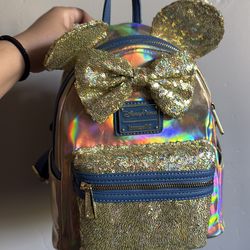 Loungefly Earidescent Gold Sequin Backpack Disney Parks 50th Anniversary
