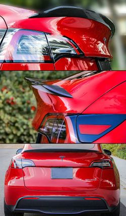 Brand New 2020-2024 Tesla Model Y Real Carbon Fiber V-Style Trunk Spoiler Wing