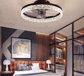 19.7" Ceiling Fan with Lights Remote Control, Modern Enclosed Bladeless , Dimmable LED 3 Color 6 Speeds Timing Reversible Blades, Indoor Flush Mount L