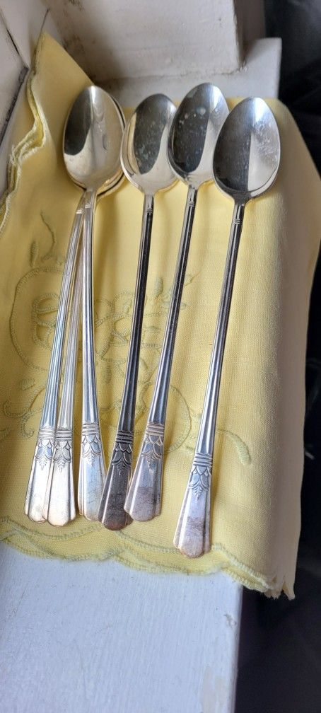 6 Ice Tea Spoons "Court" Silver Plated. Vintage.