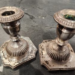 Sterling  Candle Sticks  Weighted..just Needs A Good Polishing 