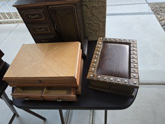 Vintage wooden cigar jewelry Valet dresser organizer box
