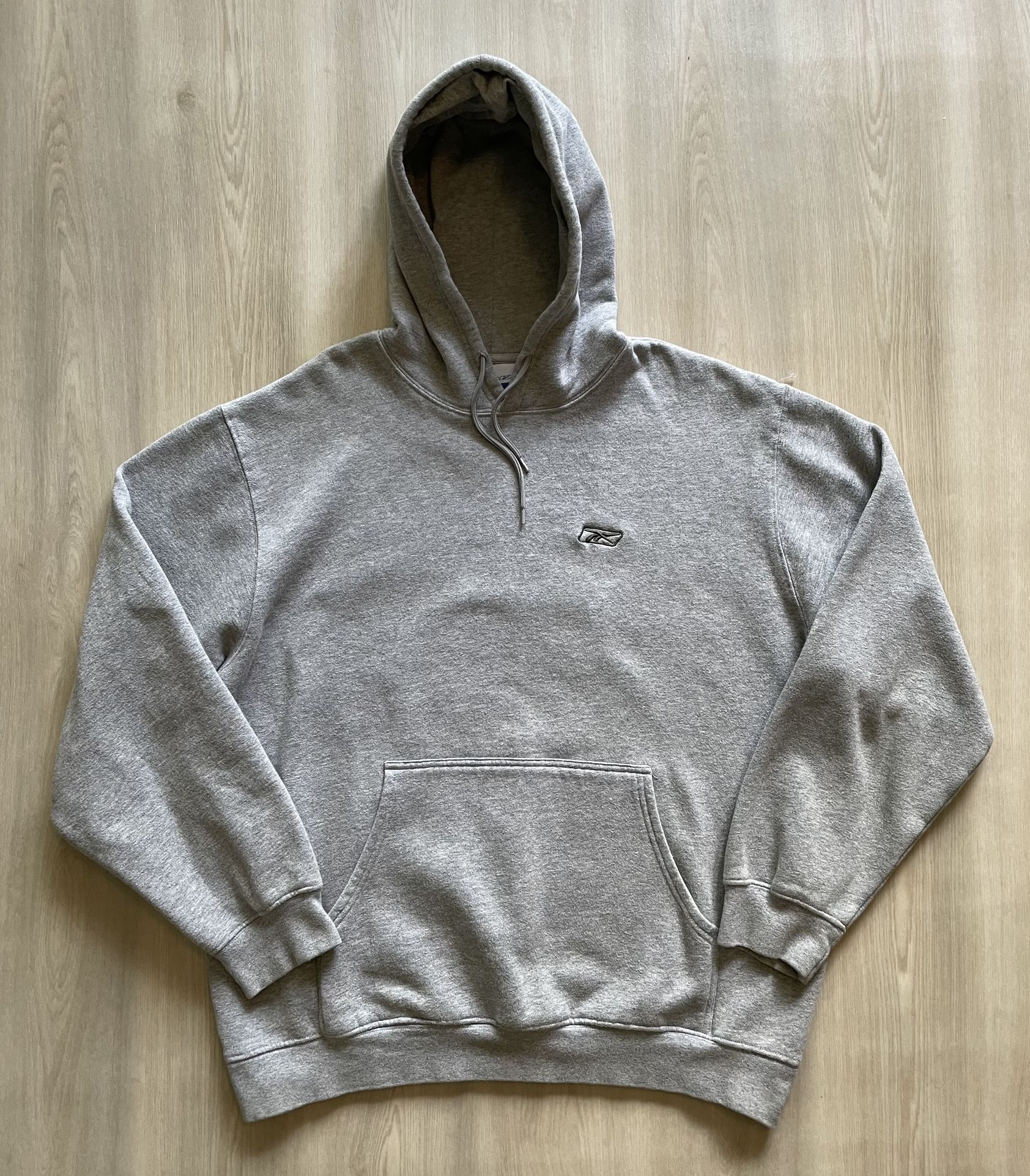Vintage Reebok Essential Heather Gray Hoodie Embroidered Logo Mens XL