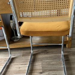 Set of 4 Cane Back Cantilever Dining Chairs – Chrome & Mustard Velvet