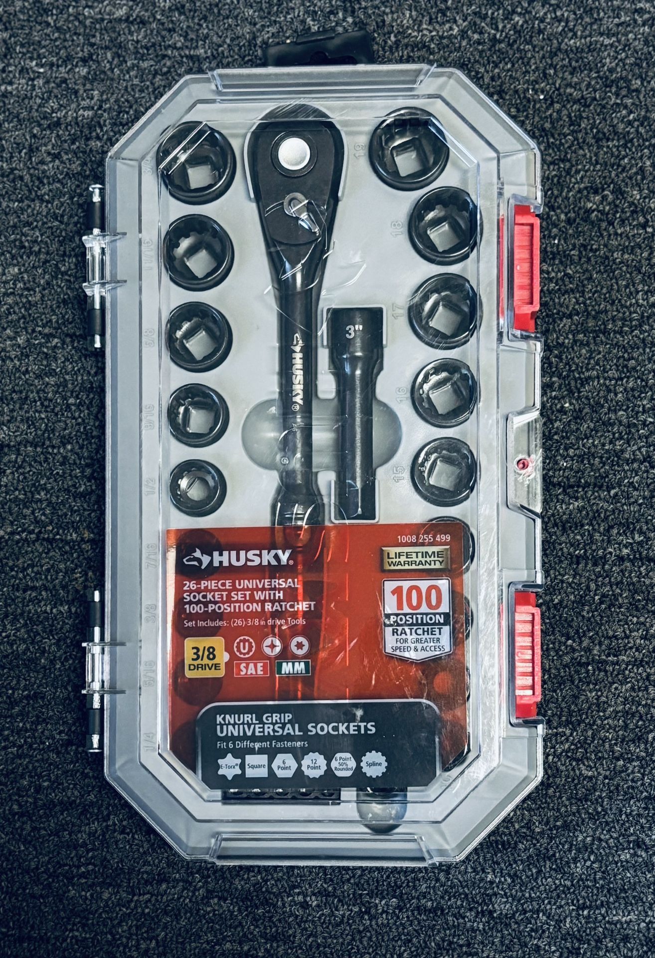 Husky 100-Position 3/8 in. Drive Universal Socket Wrench Set (26-Piece).