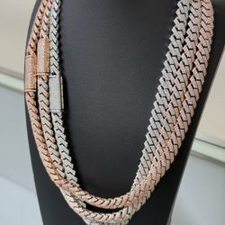 💎Real solid 925 silver 18k gold vvs lab made moissanite diamond Cuban link💎