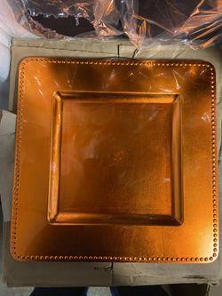 12 Inch Orange Square Plastic Decorative Plates 