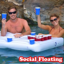 NEW! GoPong Inflatable Pool Lounge Beer Pong Table- White